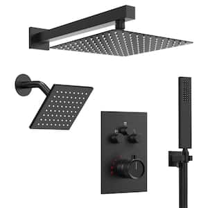 6 in. and 7-Spray 12 in. Thermostatic Wall Bar Shower Systems with Handheld 2.5 GPM in Matte Black (Valve Included)