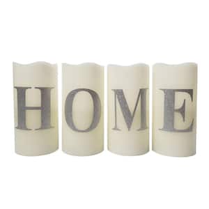 Battery Operated LED Wax Candles, HOME - Set of 4