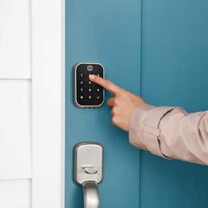 Keyless Smart Door Lock with Bluetooth and Pushbutton Keypad, Satin Nickel