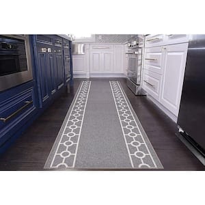 Chain Border Custom Size Gray 96 in. x 26 in. Indoor Stair Tread Cover Matching Runner Slip Resistant Backing (1-Piece)