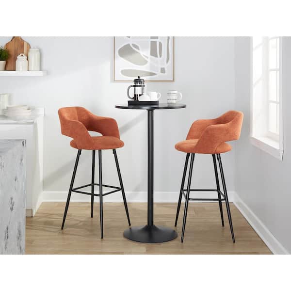 Lumisource Margarite 30 in. Orange Fabric and Black Metal Fixed-Height Bar Stool (Set of 2)