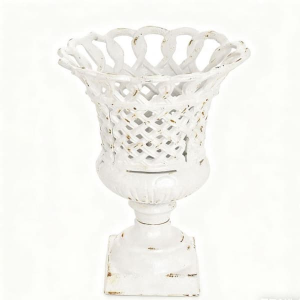 8 in. W x 10 in. H White Iron Urn