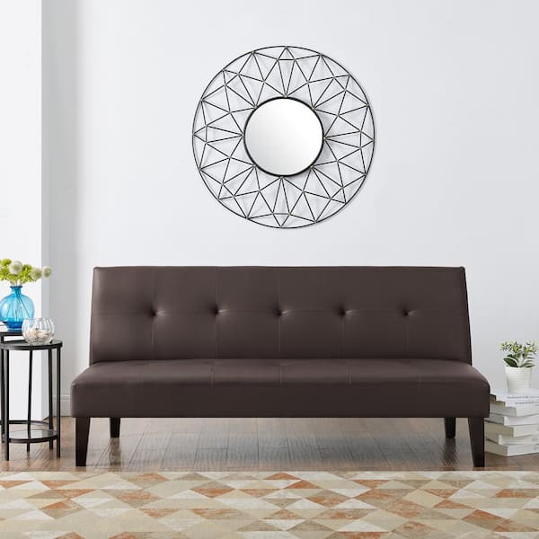 MAYKOOSH 68.5 in Espresso Faux Leather Armless Futon Sofa Bed with Wooden Legs – Rectangle Couch Featuring Button Tufting