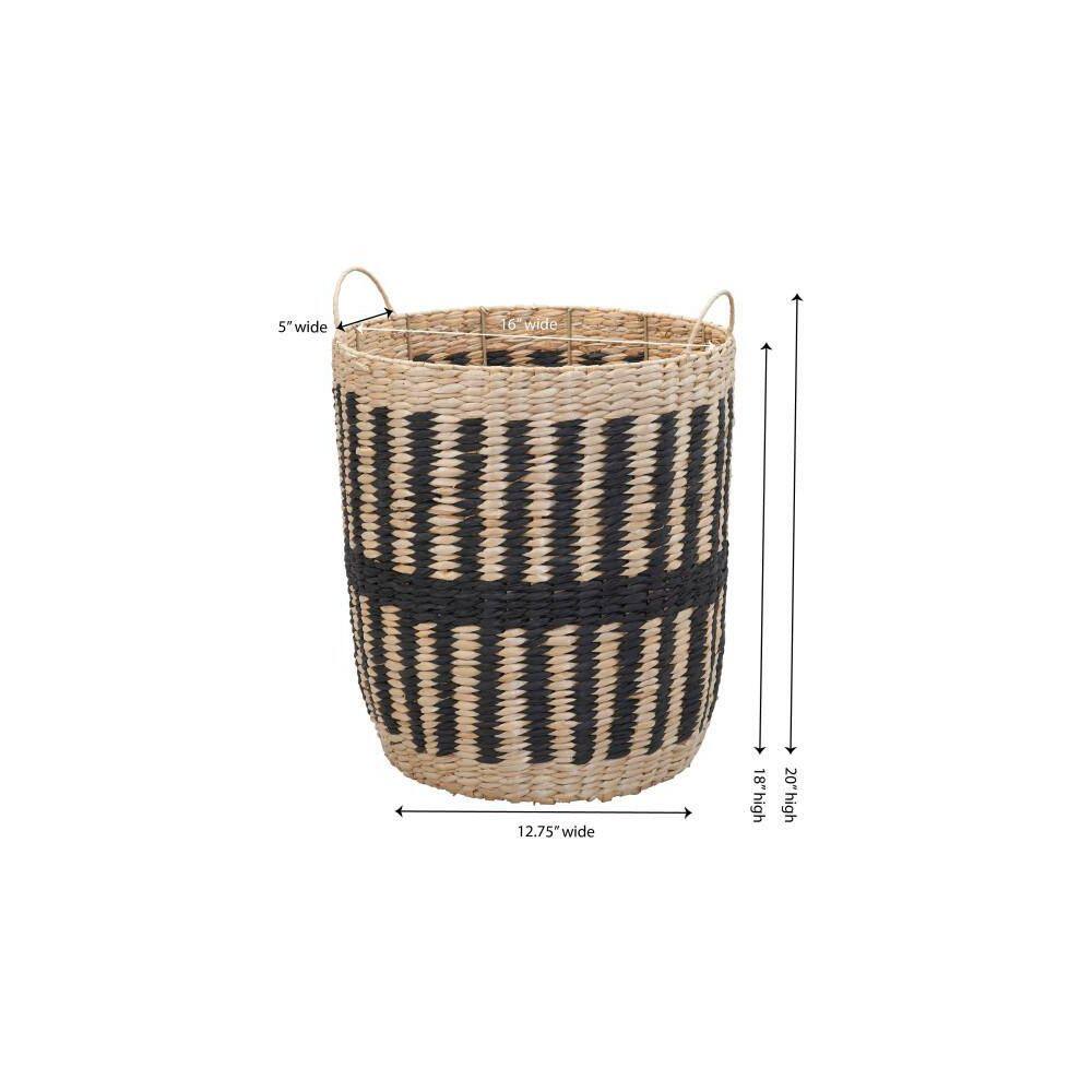 Natural and Black Seagrass Woven Storage Basket with Handles
