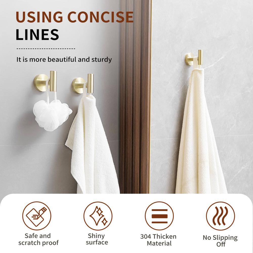 Brushed Gold Stainless Steel Wall Mounted J-Hook Set