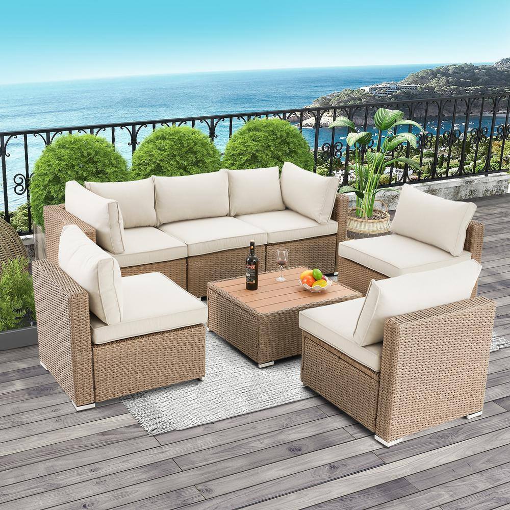 Cesicia 7Piece Wicker Outdoor Sectional Sofa Patio Furniture Lawn