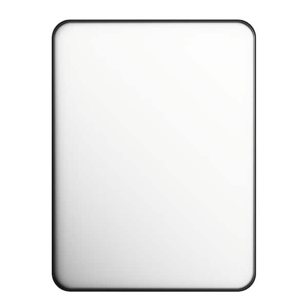 20 in. W x 30 in. H Rectangular Aluminum Framed Modern Black Rounded Wall Mirror