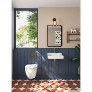 19-1/4 in. Ceramic Rectangular Wall-Mounted Bathroom Vessel Sink with Faucet Holes in White