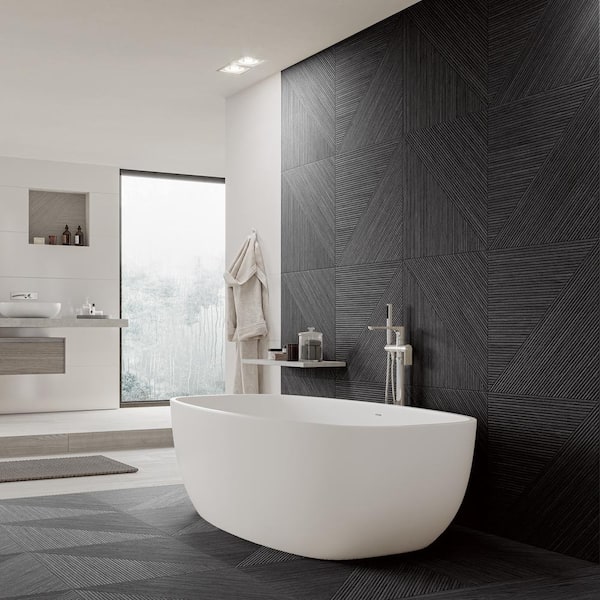 Luxury Ribbed Charcoal 4 in. x 0.35 in. Matte Porcelain Wall Tile Sample