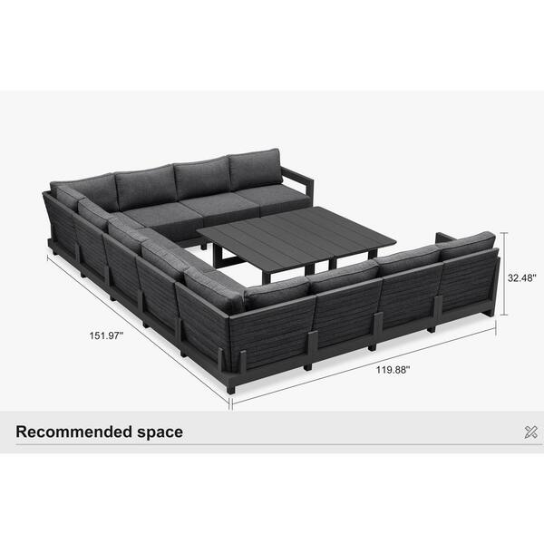 13 Pieces Patio Conversation Sets All Weather Outdoor Couch Sectional Set with Cushion Conversation Set Gray