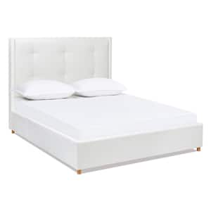 Miramar Off-White Fabric Frame Queen Platform Bed with Cushion Back Headboard