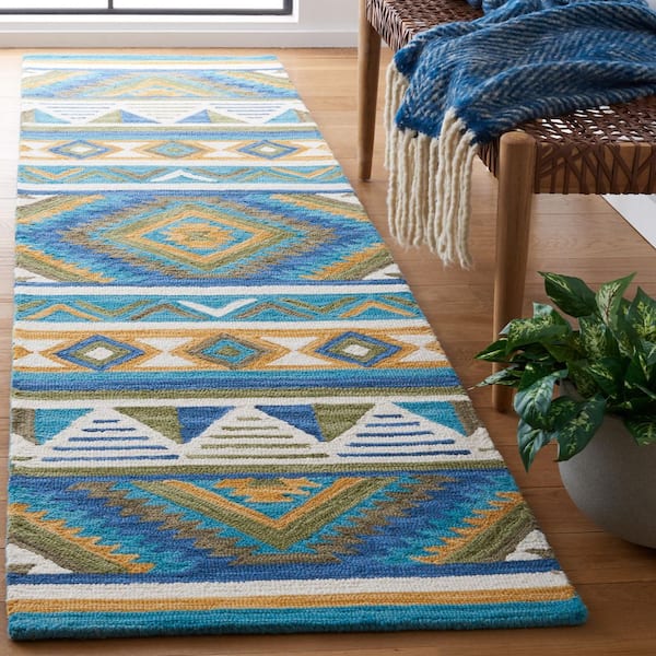 Aspen 2 ft. x 9 ft. Blue/Yellow Aztec Geometric Runner Rug