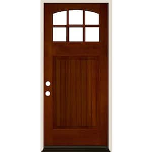 36 in. x 80 in. Craftsman 6 Lite V Groove Arch Top Red Chestnut Stain Right-Hand/Inswing Douglas Fir Prehung Front Door
