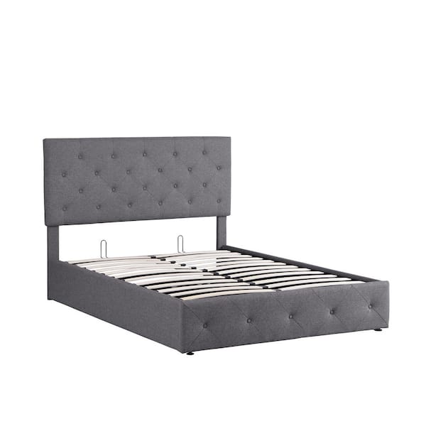 Donason 77.9 in. W Gray Linen Wood Frame Full Platform Bed with a Hydraulic Storage System