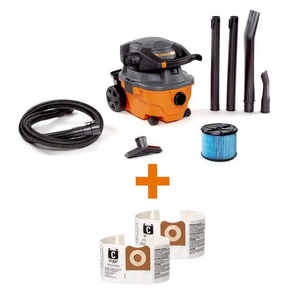 RIDGID 4 Gal. 6.0 Peak HP Shop Vacuum Wet Dry Vac with Detachable Blower, Fine Dust Filter, Dust Bags and Accessories WD4080B