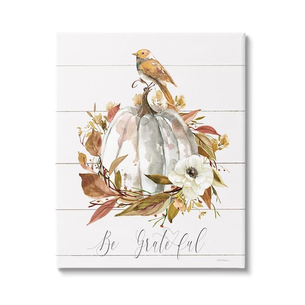 Stupell Industries Be Grateful Fall Pumpkin byCarol Robinson 1 Piece Unframed Graphic Print Nature Poster Art Print 30 in. x 24 in.