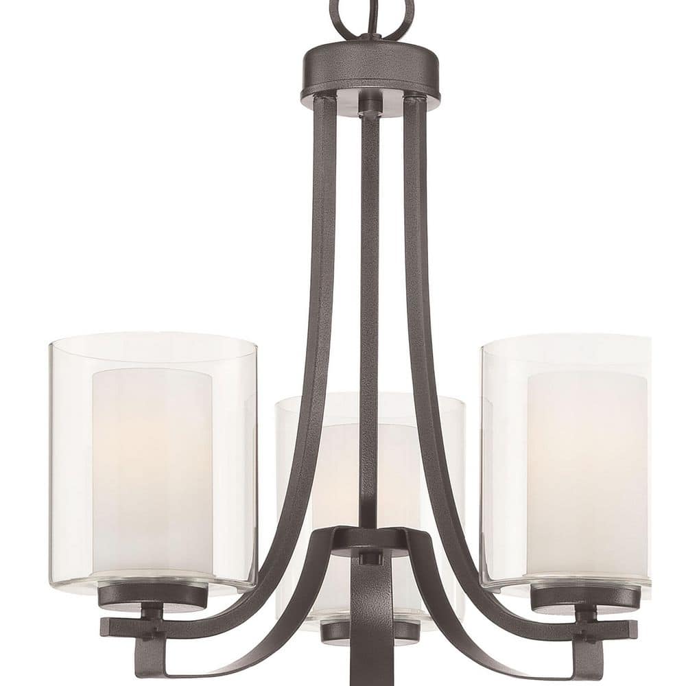 Smoked Iron Mini 3-Light Chandelier with Clear & Etched Glass