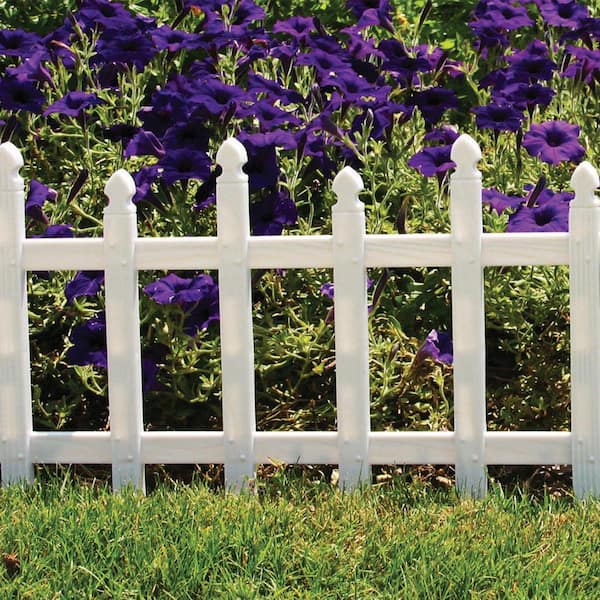 12.75 in. H x 23.38 in. W White Classic Picket Style Plastic Garden Fence