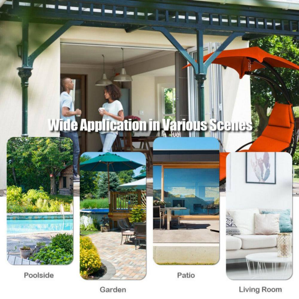 Orange Hanging Chaise Lounge Chair with Cushions and Canopy