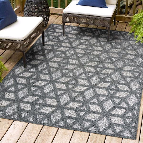 JONATHAN Y Talaia Neutral Dark Gray 8 ft. x 10 ft. Geometric Indoor/Outdoor Area Rug