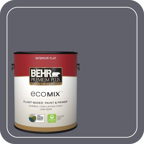 BEHR PREMIUM PLUS 1 gal. #N540-6 Script Ink Flat EcoMix Plant-Based ...