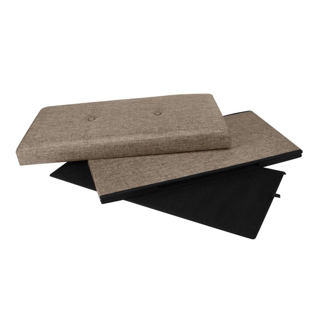 Simplify Beige Faux Linen Double Folding Storage Ottoman