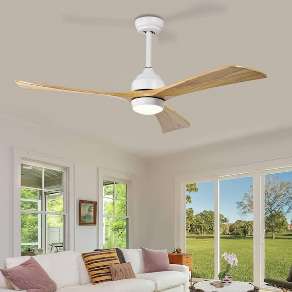52 in. Smart LED Light Indoor White Ceiling Fan with Soild Wood Blade and Quiet Reversible DC Motor and Remote