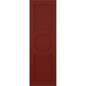 15 in. x 29 in. True Fit PVC Center Circle Arts and Crafts Fixed Mount Flat Panel Shutters Pair in Pepper Red