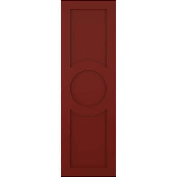 Ekena Millwork 15 in. x 29 in. True Fit PVC Center Circle Arts and Crafts Fixed Mount Flat Panel Shutters Pair in Pepper Red