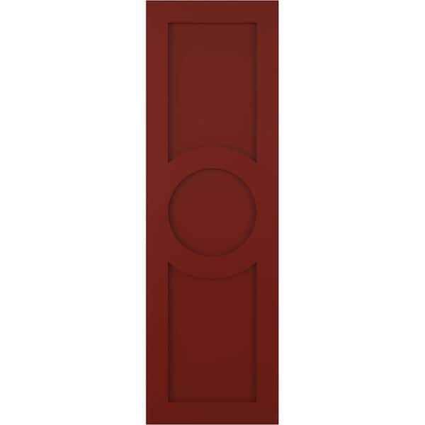 Ekena Millwork 15 in. x 34 in. True Fit PVC Center Circle Arts and Crafts Fixed Mount Flat Panel Shutters Pair in Pepper Red