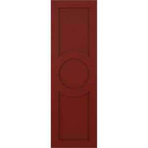 18 in. x 26 in. True Fit PVC Center Circle Arts and Crafts Fixed Mount Flat Panel Shutters Pair in Pepper Red