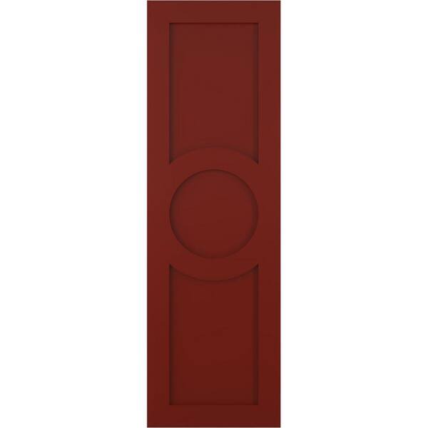 Ekena Millwork True Fit 18 in. x 53 in. PVC Center Circle Arts and Crafts Fixed Mount Flat Panel Shutters Pair in Pepper Red