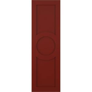 True Fit 18 in. x 70 in. PVC Center Circle Arts and Crafts Fixed Mount Flat Panel Shutters, Pepper Red (Per Pair)