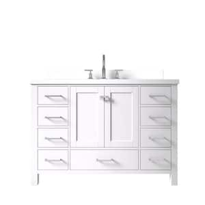 Cambridge 49 in. W x 22 in. D x 36 in. H Bath Vanity in White with Pure White Quartz Top