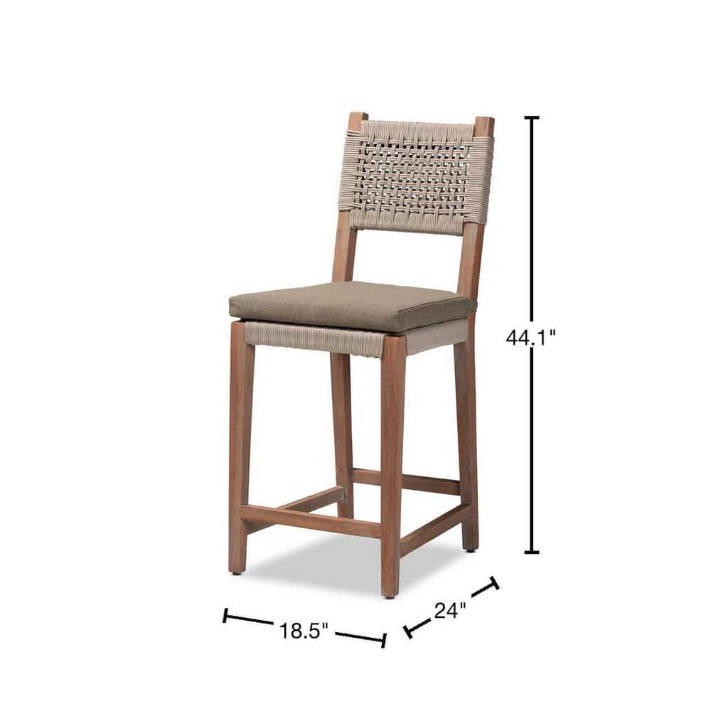 Gray Woven Rope and Mahogany Counter Stool