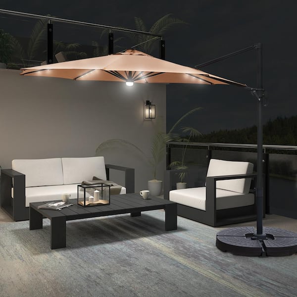 10 ft. 360-Degree Rotating Aluminum Cantilever Solar Lighted Patio Umbrella in Tan