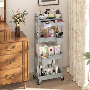 Wudkey 4-Tier Pink Pantry Organizer with Removable Drawer and 2