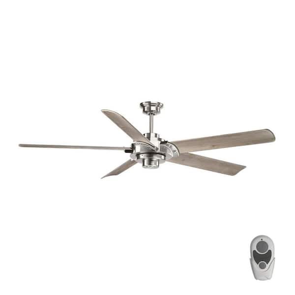 Progress Lighting Ellwood 68 in. Indoor Brushed Nickel Coastal Ceiling Fan with Remote Included for Great Room and Living Room