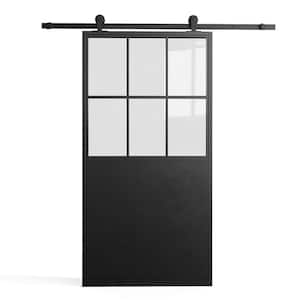 Metz 35"w X 83"h 6 Panel 1/2 Lite Clear Glass French Casement Black Metal Sliding Barn Door with Hardware Kit