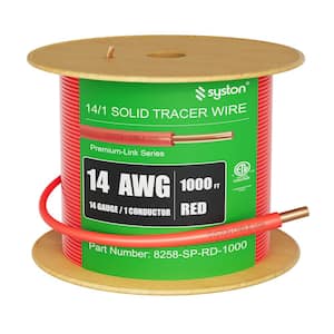 1000 ft. Red 14 AWG 600-Volt Solid CU Direct Burial Tracer Wire for Locating Underground Pipes Line