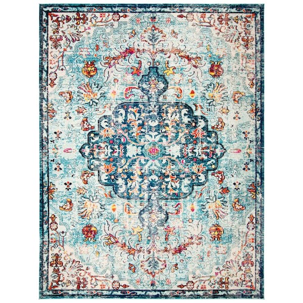 SAFAVIEH Madison Navy/Light Blue 10 ft. x 14 ft. Border Geometric Floral Medallion Area Rug