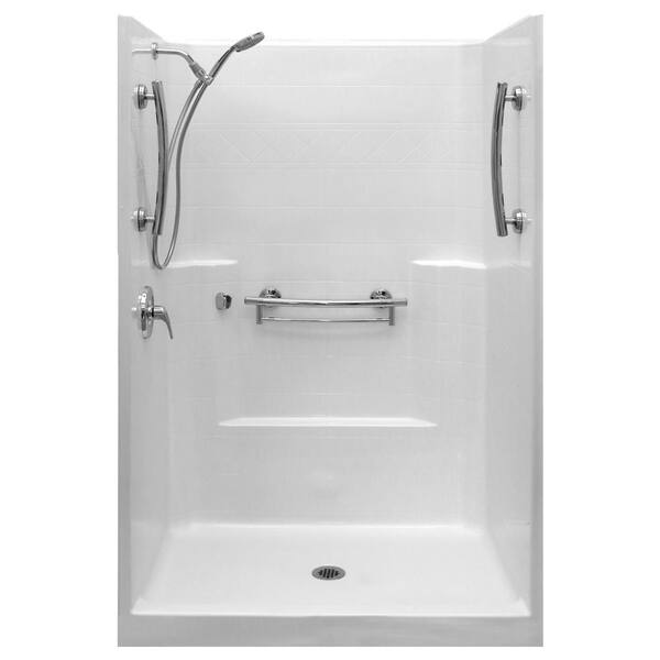 Ella Imperial-SA 37 in. x 48 in. x 80 in. 1-Piece Low Threshold Shower Stall Package in White, LHS Shower Kit, Center Drain