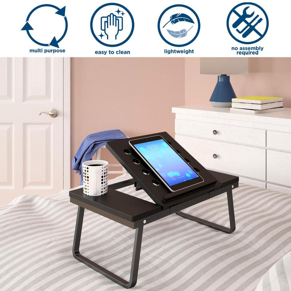 Black Steel Folding Lap Desk with Cup Holder