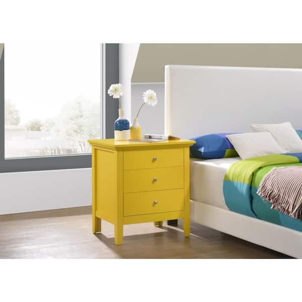 Yellow Finish, 3 Drawers Nightstand