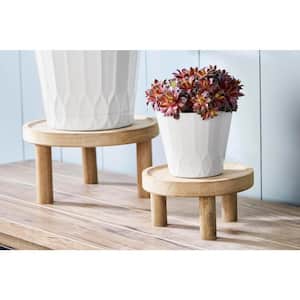 7 in. Footed Small Brown Wood Plant Stand (7 in. L x 7 in. W x 3.4 in. H)