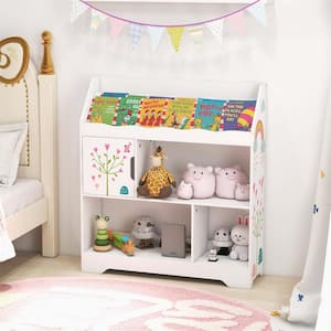 Toy Storage Organizer Display Stand 3-In-1 Kids Toy Shelf with Book Shelf White