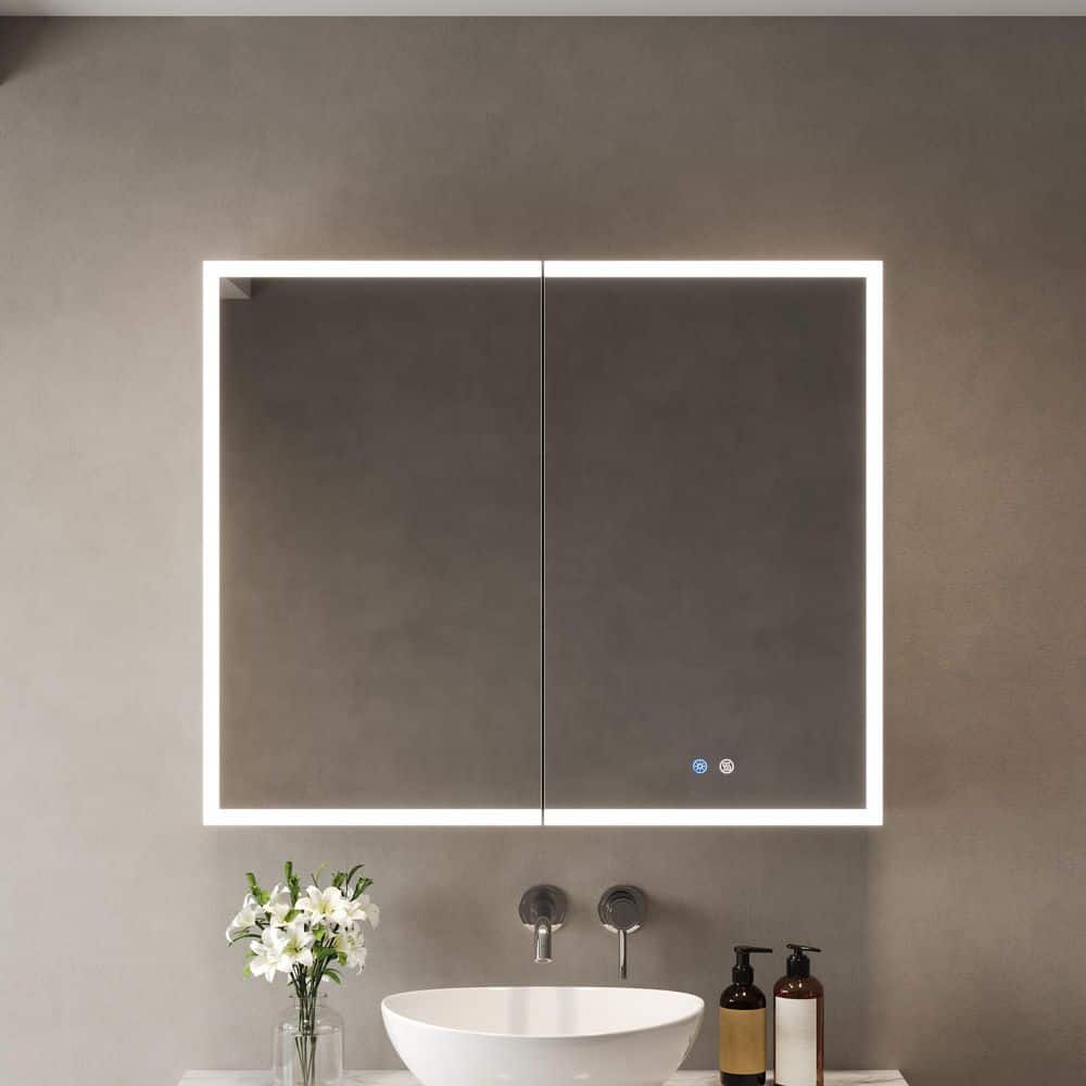 36 in. W x 30 in. H Rectangular Silver Aluminum Frameless Bi-View Surface-Mount Bathroom Medicine Cabinet with Mirror price history on PriceWatchPro