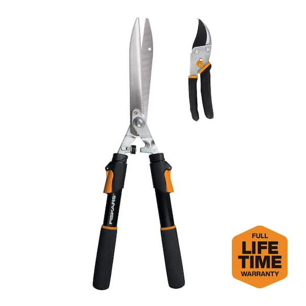 Fiskars 2-Piece Set with 5.5 in. Bypass Pruner and 9 in. Telescoping Hedge Shears