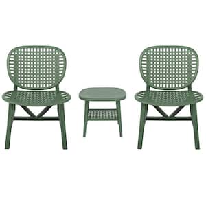 Green 3-Piece PP Plastic Outdoor Bistro Set, All Weather Patio Table Chair Set, Conversation Set with Widened Seat