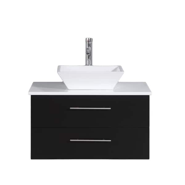 Wave 24 in. Single Sink Floating Espresso Bath Vanity with White Quartz Top (Assembled)